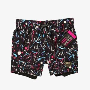 Howitzer Board Shorts Mens S Small Black Splatter Stretch Unlined Beach Swim